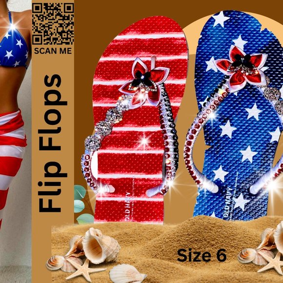 Flip Flops, Women Sandals, Girls Sandals, Ladies Shoes, Independence Day, Sz6 - Picture 4 of 15